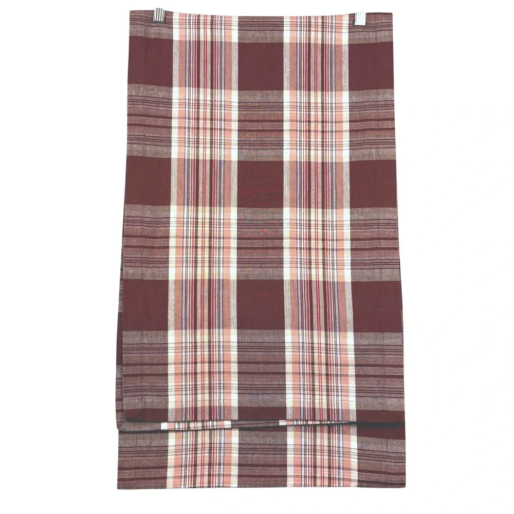 Sur la Table Burgundy‎ Plaid Cotton Table Runner 16x108 India Woven Thanksgiving